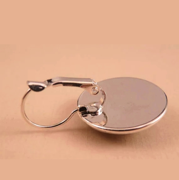 New OM Symbol Glass Cabochon Silver Earrings. - Picture 2 of 3